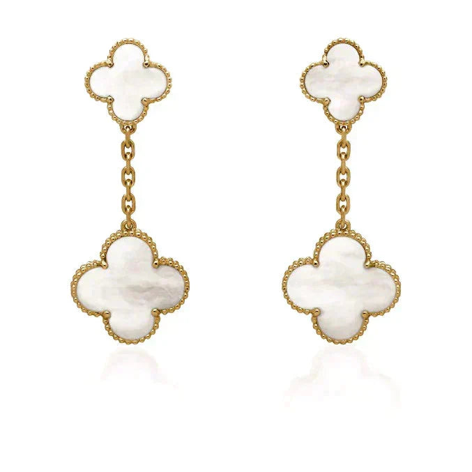[Cadisa]CLOVER 2 MOTIF WHITE MOP EARRINGS