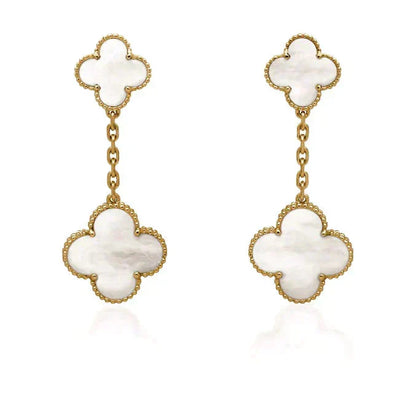 [Cadisa]CLOVER 2 MOTIF WHITE MOP EARRINGS